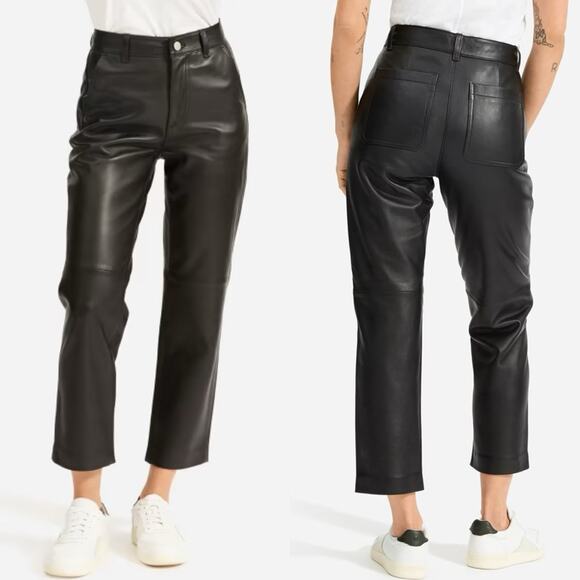Everlane *FLAWED* The Leather Pant - Straight Leg High Rise - Black Size XS - Picture 1 of 15